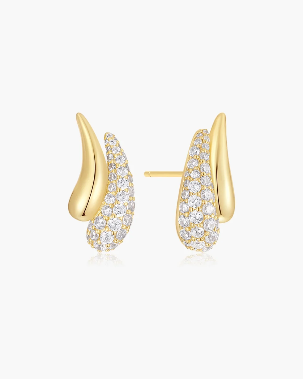 ANIA HAIE Gold Pave & Polished Teardrop Duet Stud Earrings E078-08G