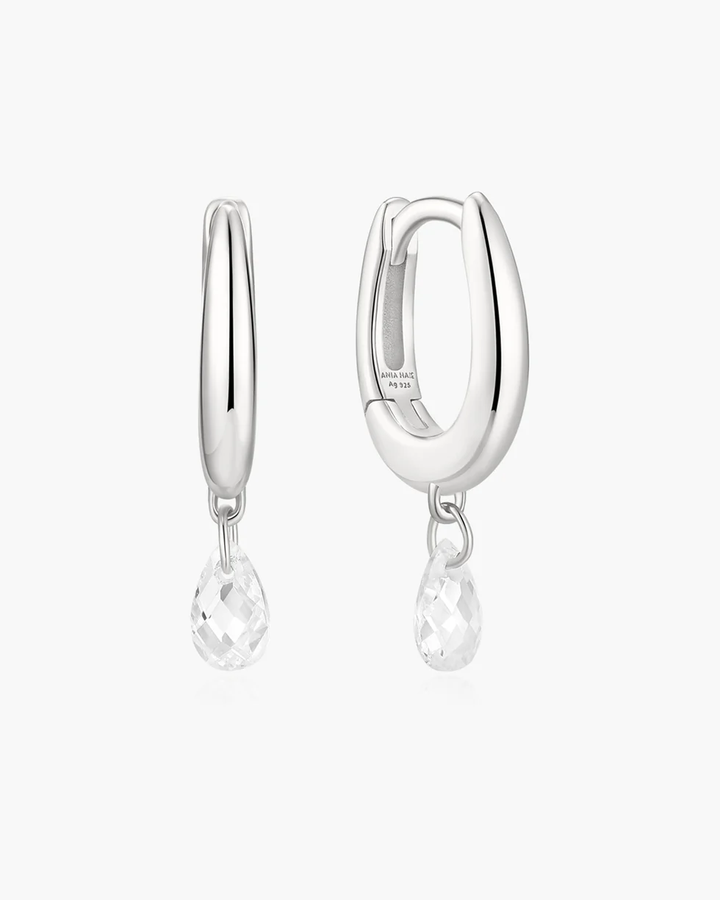 ANIA HAIE Silver Teardrop Dangle Huggie Hoop Earrings E078-09H