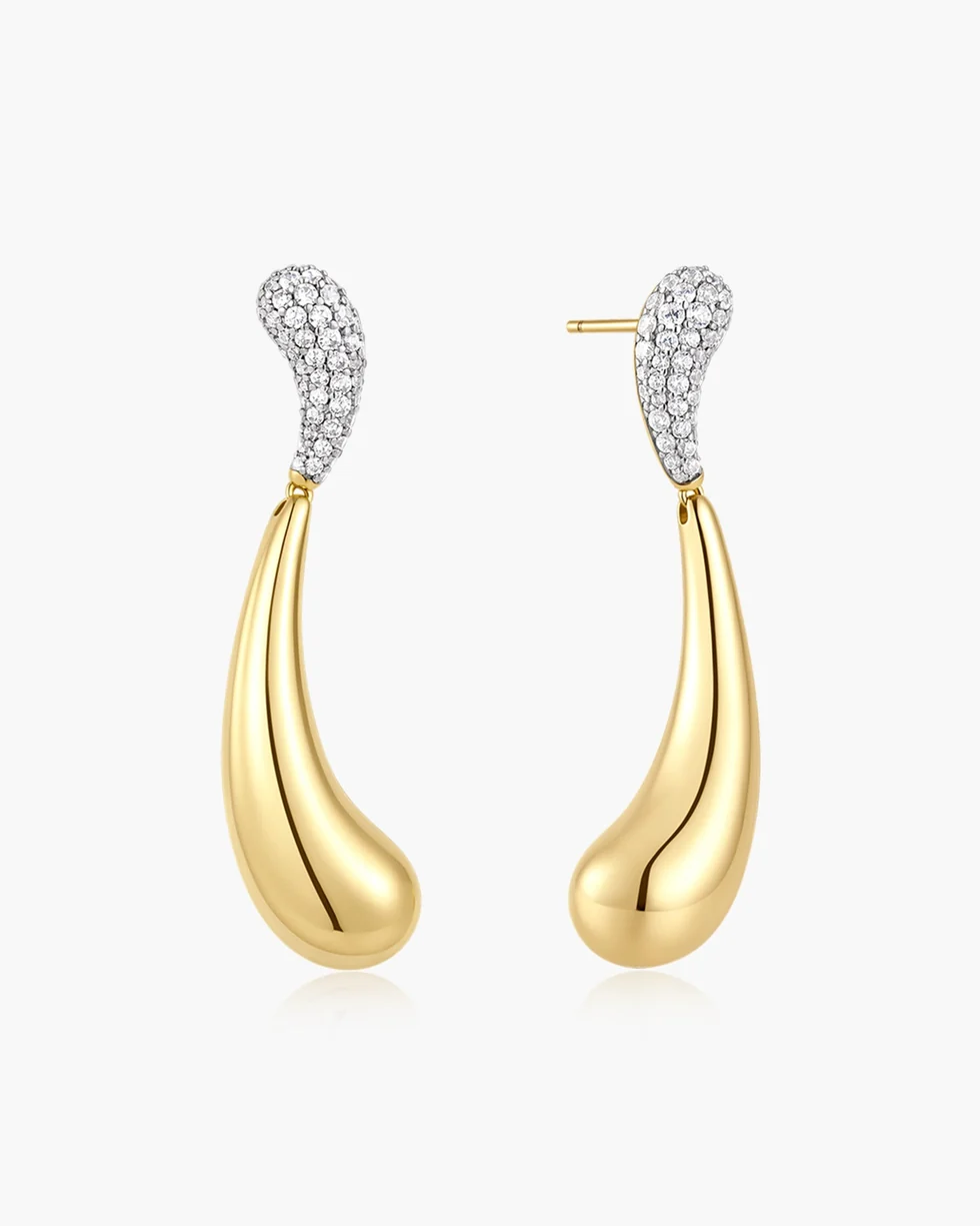 ANIA HAIE Gold Pave & Polished Wave Teardrop Dangle Stud Earrings E078-14G