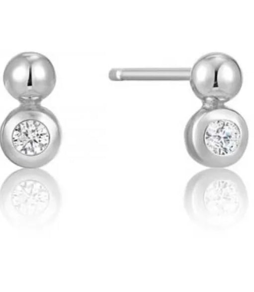 Ania Haie Silver Orb Sparkle Stud Earrings E045-01H-CZ