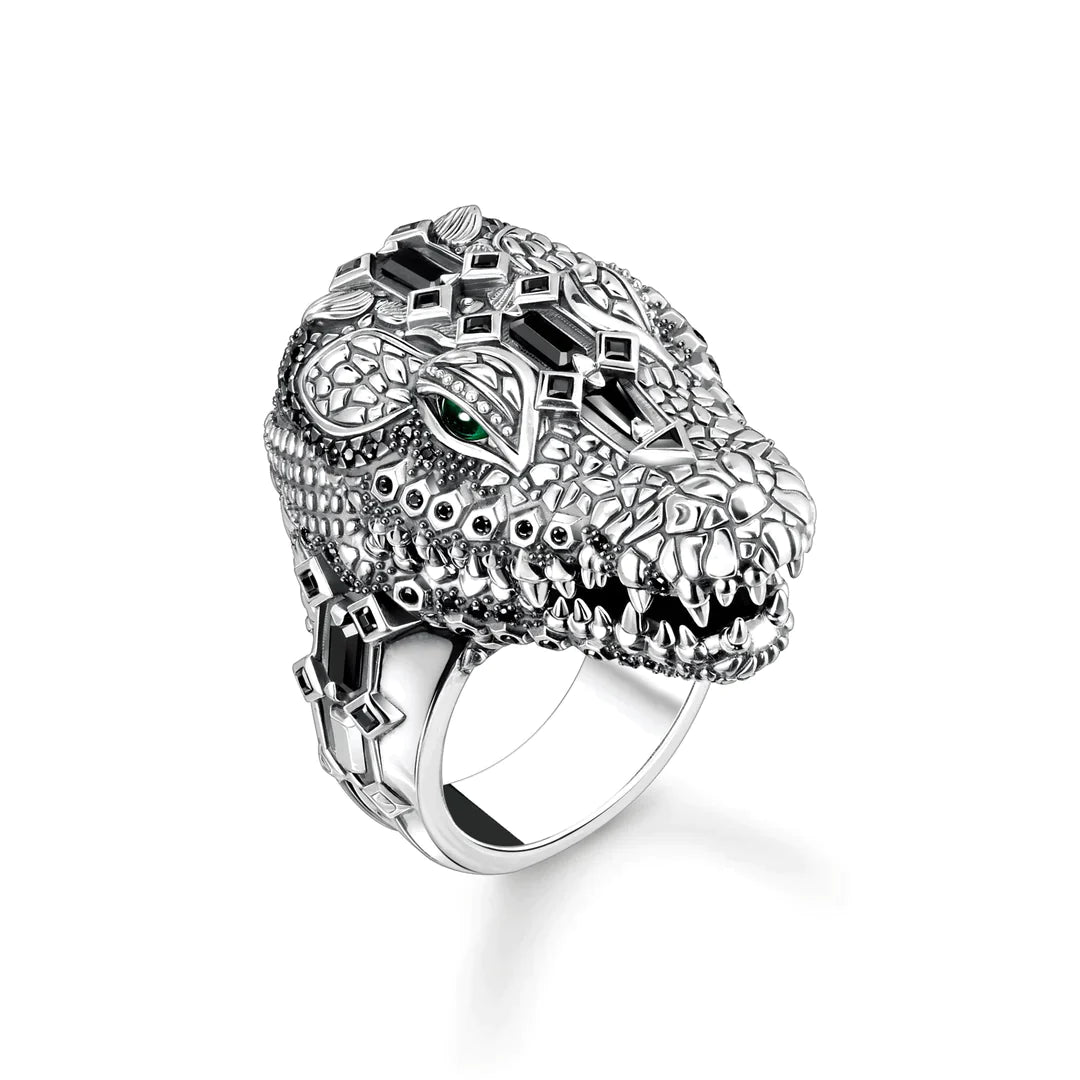 THOMAS SABO RING CROCODILE HEAD WITH STONES BLACKENED SILVER TR2420M