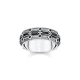 RING WIDE CROCODILE SHELL WITH STONES SILVER BLACKENED TR2422M