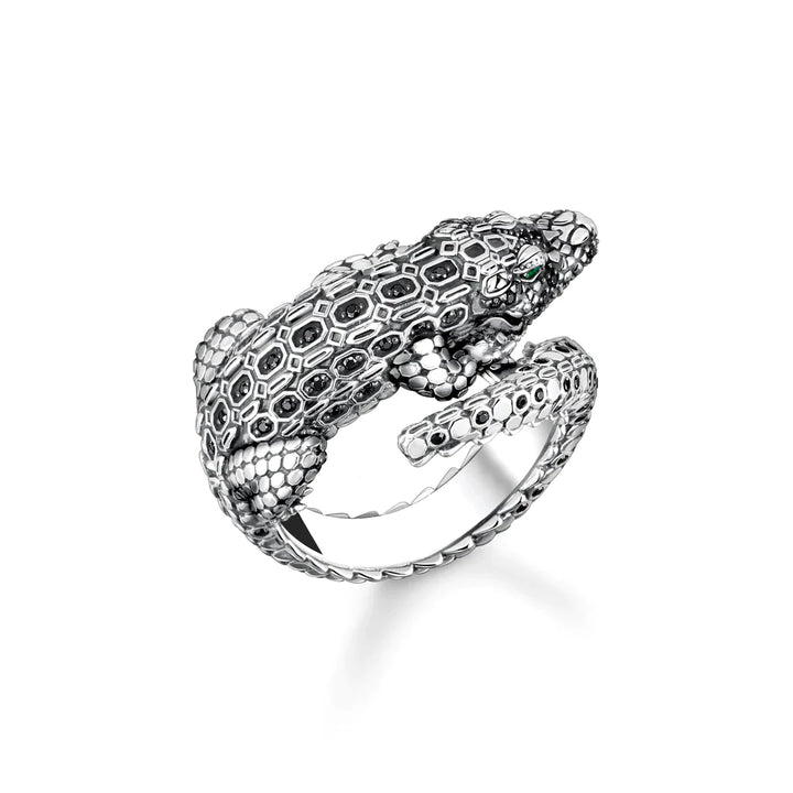 THOMAS SABO RING CROCODILE WITH STONES SILVER BLACKENED TR2421M