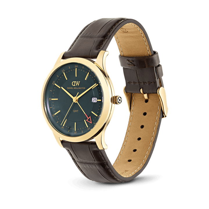 Daniel Wellington Pathfinder GMT Brown-Croc Green Gold