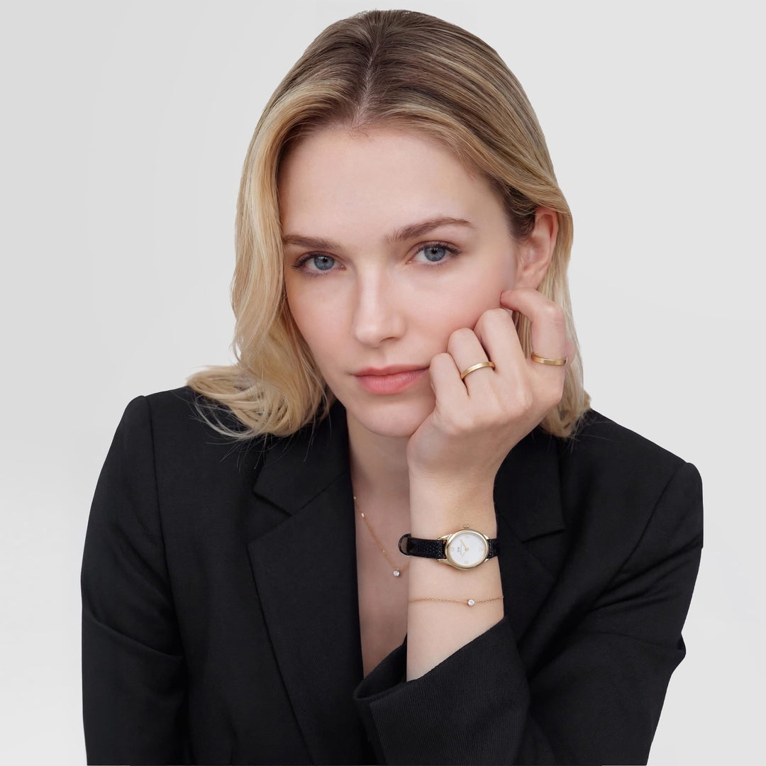 Daniel Wellington Ophelia Mini Black Lizard White Guilloché Gold  DW00100890