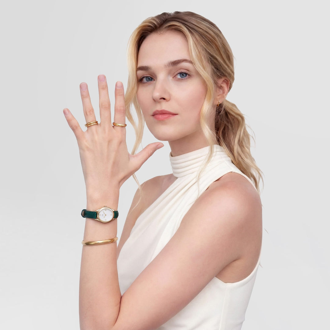Daniel Wellington Ophelia Mini Green Lizard White Guilloché Gold DW00100892