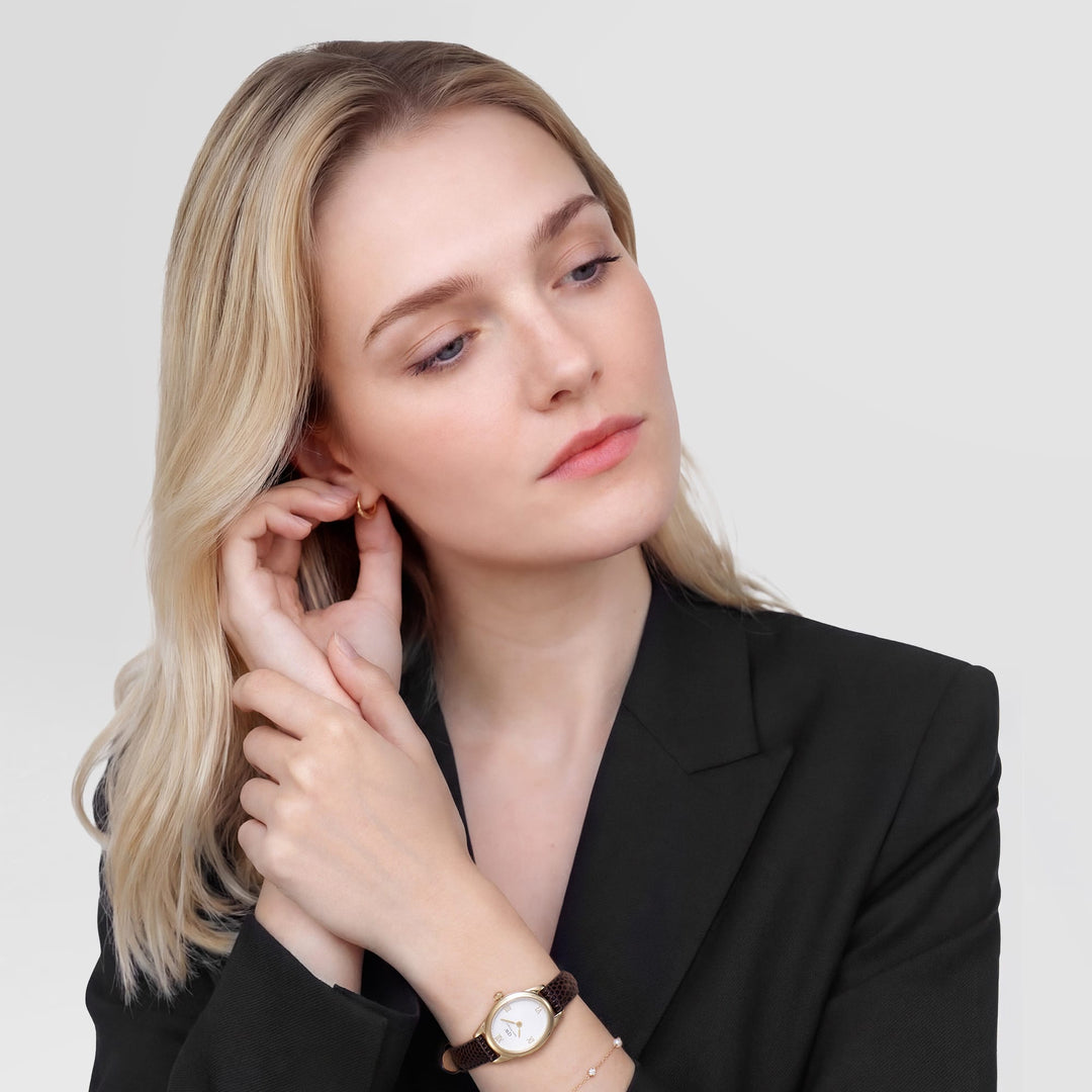 Daniel Wellington Ophelia Mini Dark Brown Lizard White Guilloché Gold DW00100891