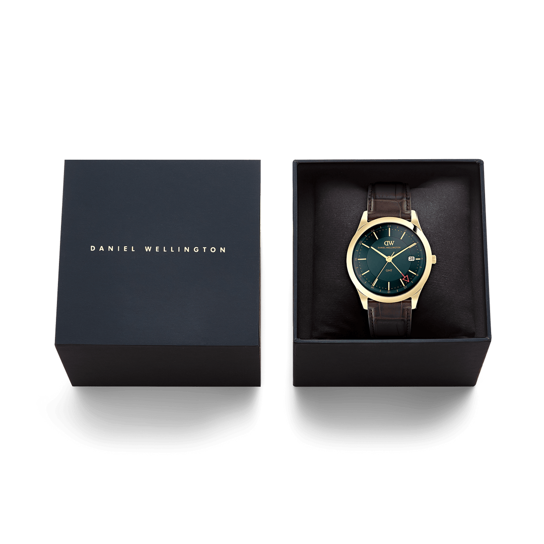 Daniel Wellington Pathfinder GMT Brown-Croc Green Gold