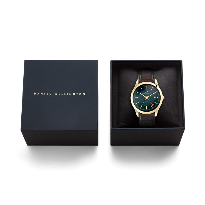 Daniel Wellington Pathfinder GMT Brown-Croc Green Gold