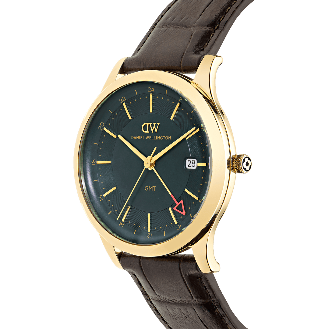 Daniel Wellington Pathfinder GMT Brown-Croc Green Gold