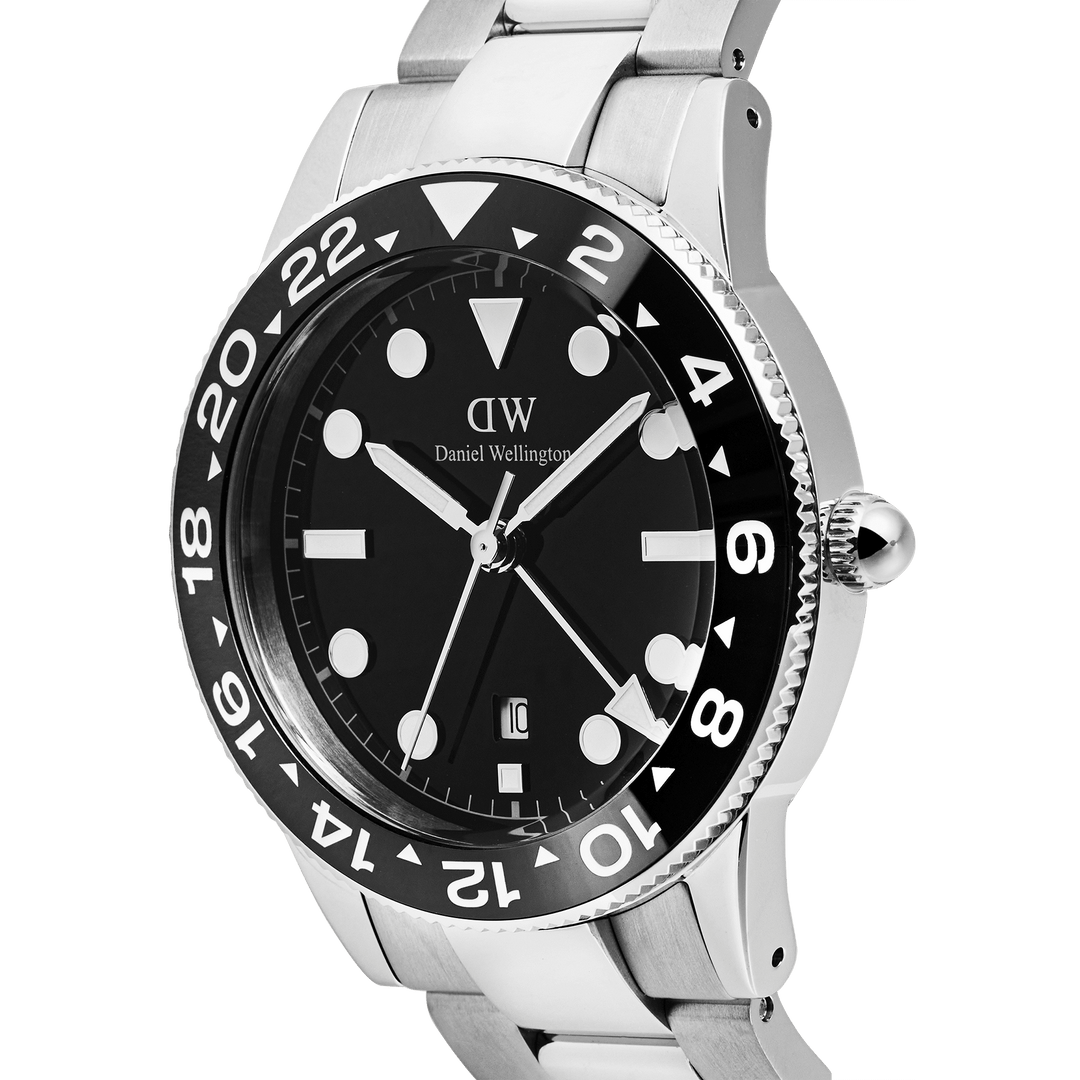 Daniel Wellington Iconic GMT Link Black Ceramic Bezel Silver DW00100919