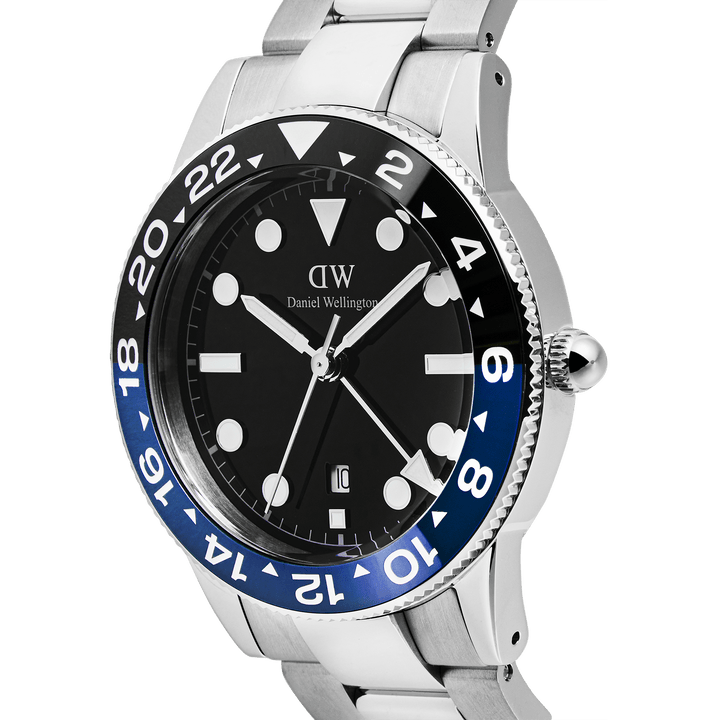 Daniel Wellington Iconic GMT Link Black Blue Ceramic Bezel Silver DW00100921