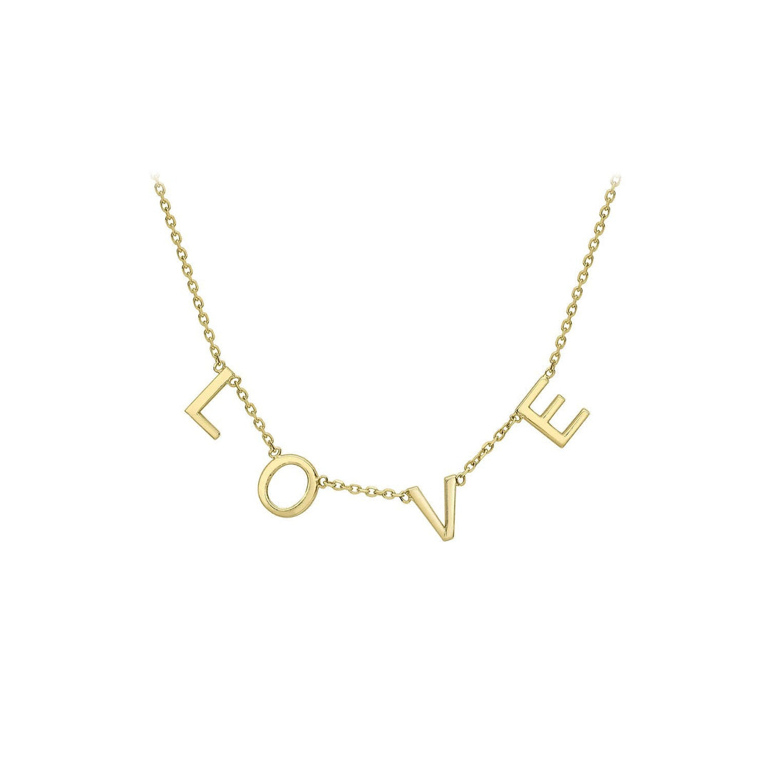 9K Yellow Gold 5mm 'Love' Adjustable Necklace 38cm-43cm