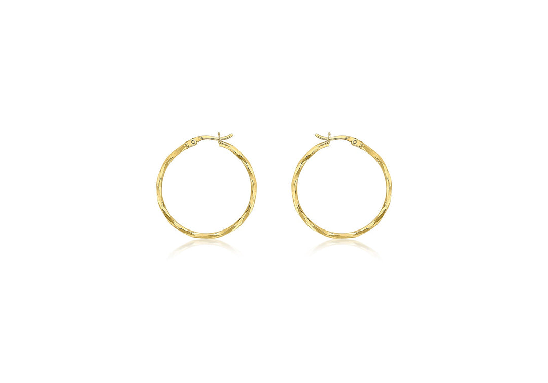 9K Yellow Gold Diamond Cut Hoop Earrings 28mm