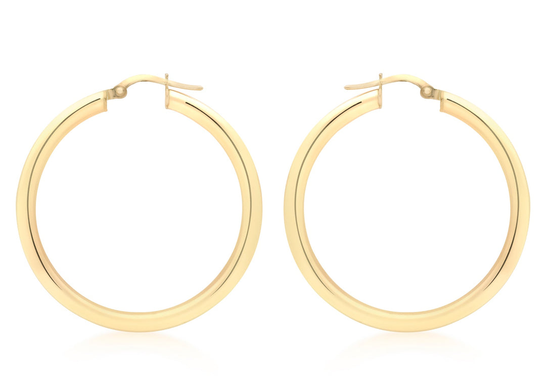 9K Yellow Gold 3mm Round Hoop Earrings 35mm