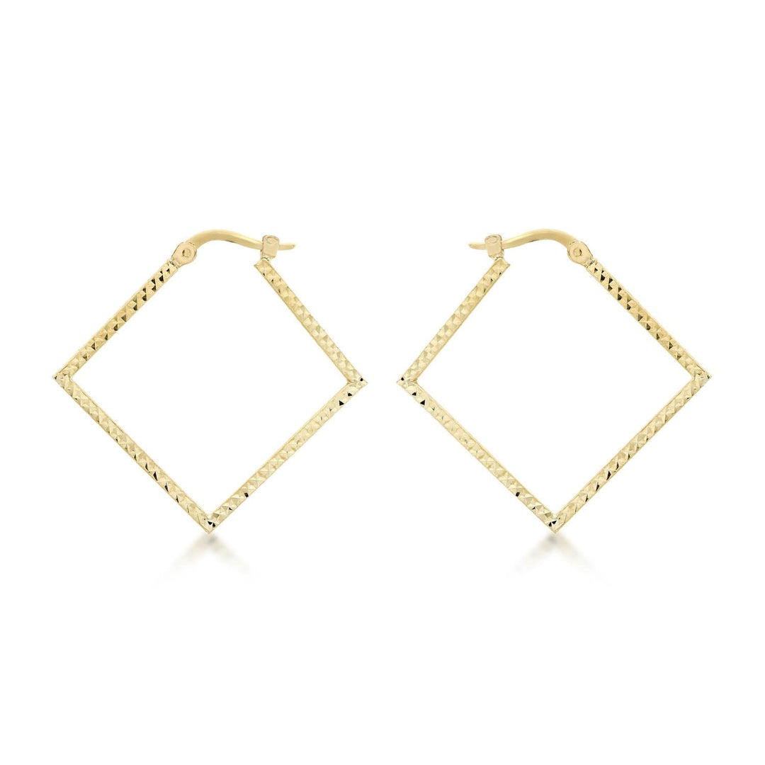 9K Yellow Gold 23mm x 23mm Diamond Cut Square Creole Earrings