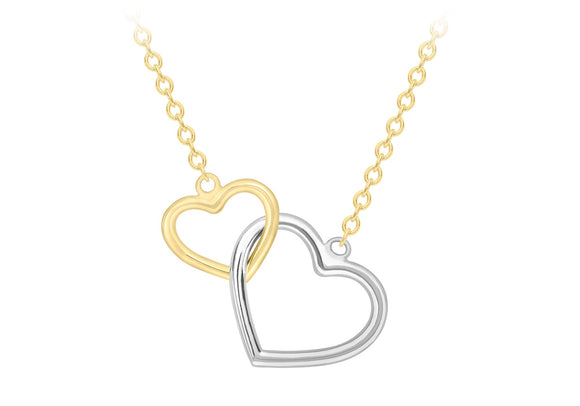 9K Yellow Gold Linked Heart Necklace 43-46cm