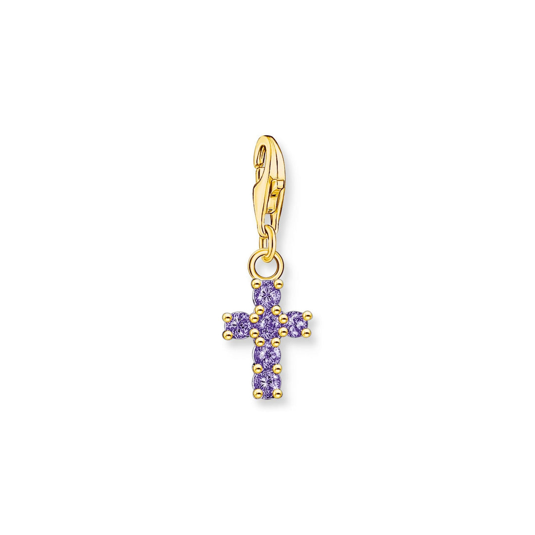 THOMAS SABO Gold Cross Charm Pendant with Amethyst-Coloured Stones CC2036