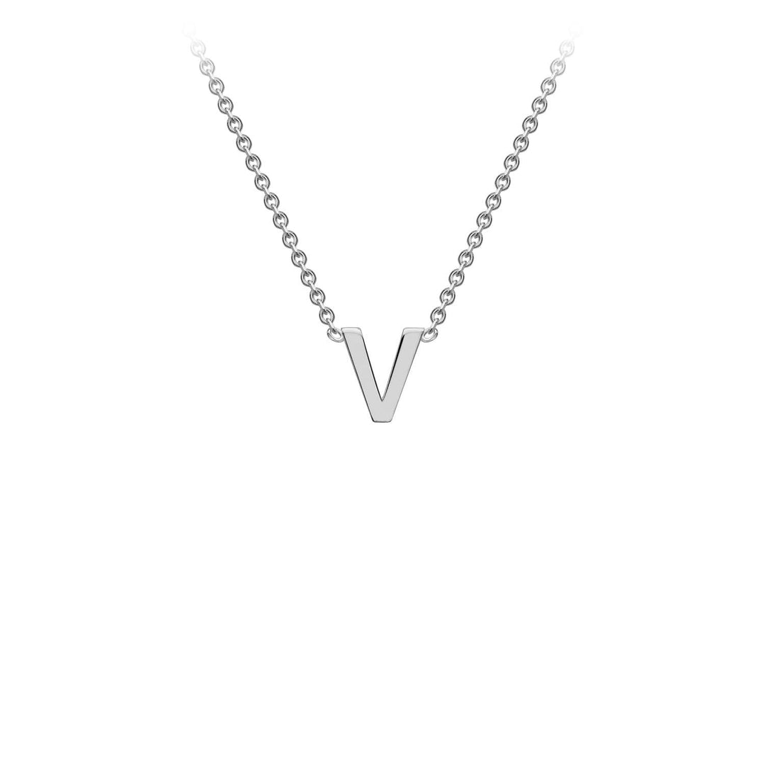 9K White Gold 'V' Initial Adjustable Necklace 38cm/43cm | The Jewellery Boutique Australia