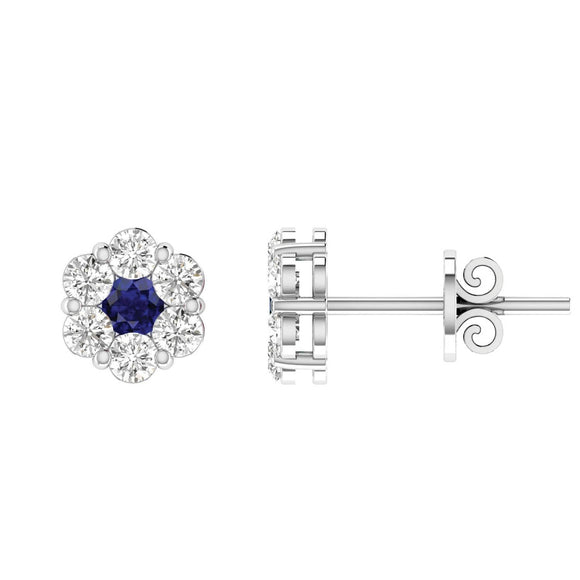 Sapphire Diamond Stud Earrings with 0.80ct Diamonds in 9K White Gold - 9WRE100GHS