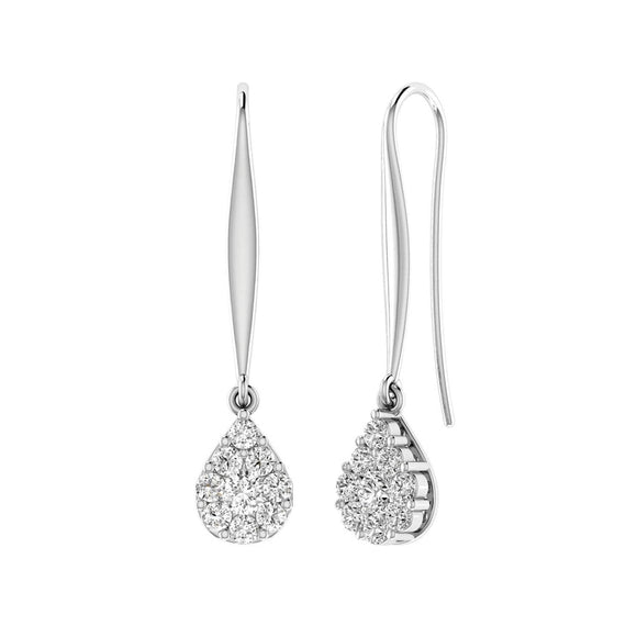 Tear Drop Hook Diamond Earrings with 0.25ct Diamonds in 9K White Gold - 9WTDSH25GH