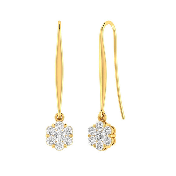 Cluster Hook Diamond Earrings with 0.10ct Diamonds in 9K Yellow Gold - 9YSH10GH