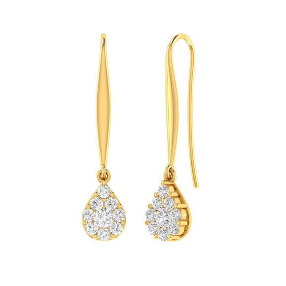 Tear Drop Hook Diamond Earrings with 0.50ct Diamonds in 9K Yellow Gold - 9YTDSH50GH