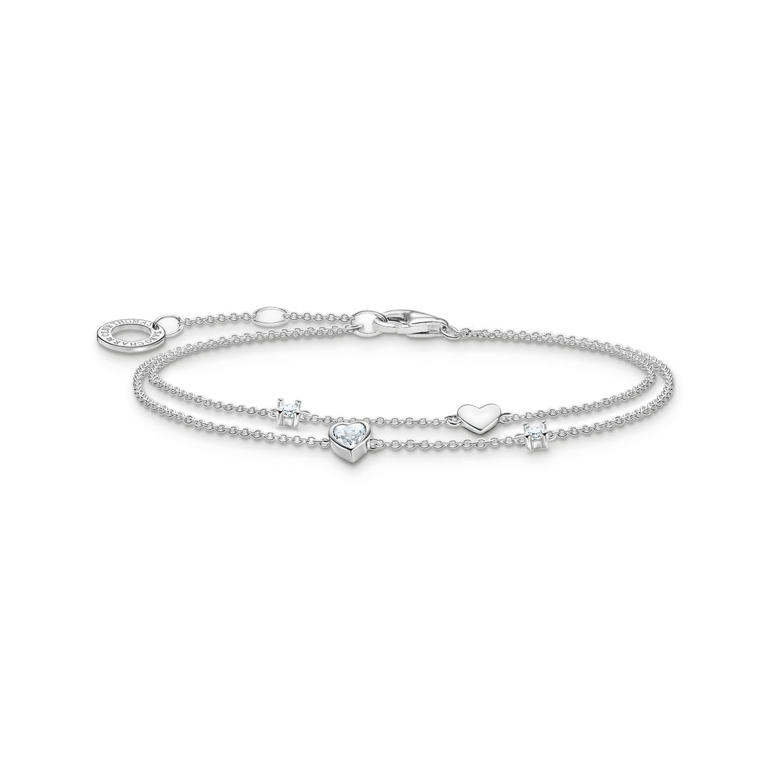 Bracelet with hearts and white stones silver