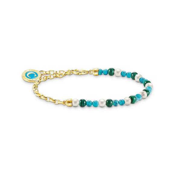 THOMAS SABO Member Charm Bracelet with Pearls, Malachite and Charmista Disc Gold Plated TA2130TUY