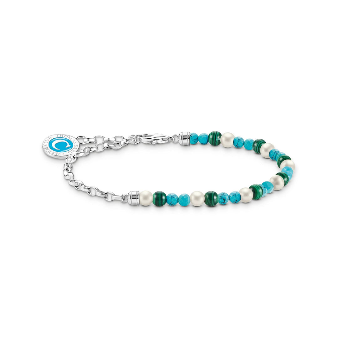 THOMAS SABO Member Charm Bracelet with Pearls, Malachite and Charmista Disc Silver TA2130TU