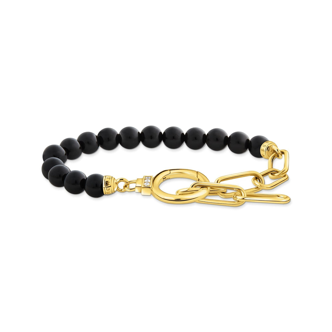 THOMAS SABO Gold Bracelet with Onyx Beads and White Zirconia TA2134BLY