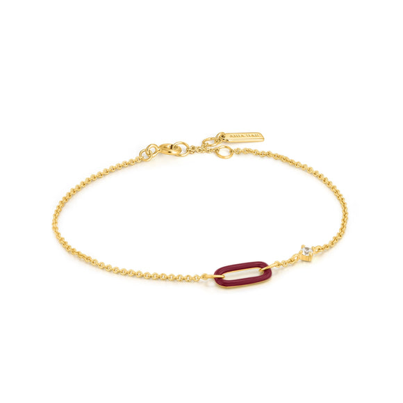 Ania Haie Claret Red Enamel Gold Link Bracelet