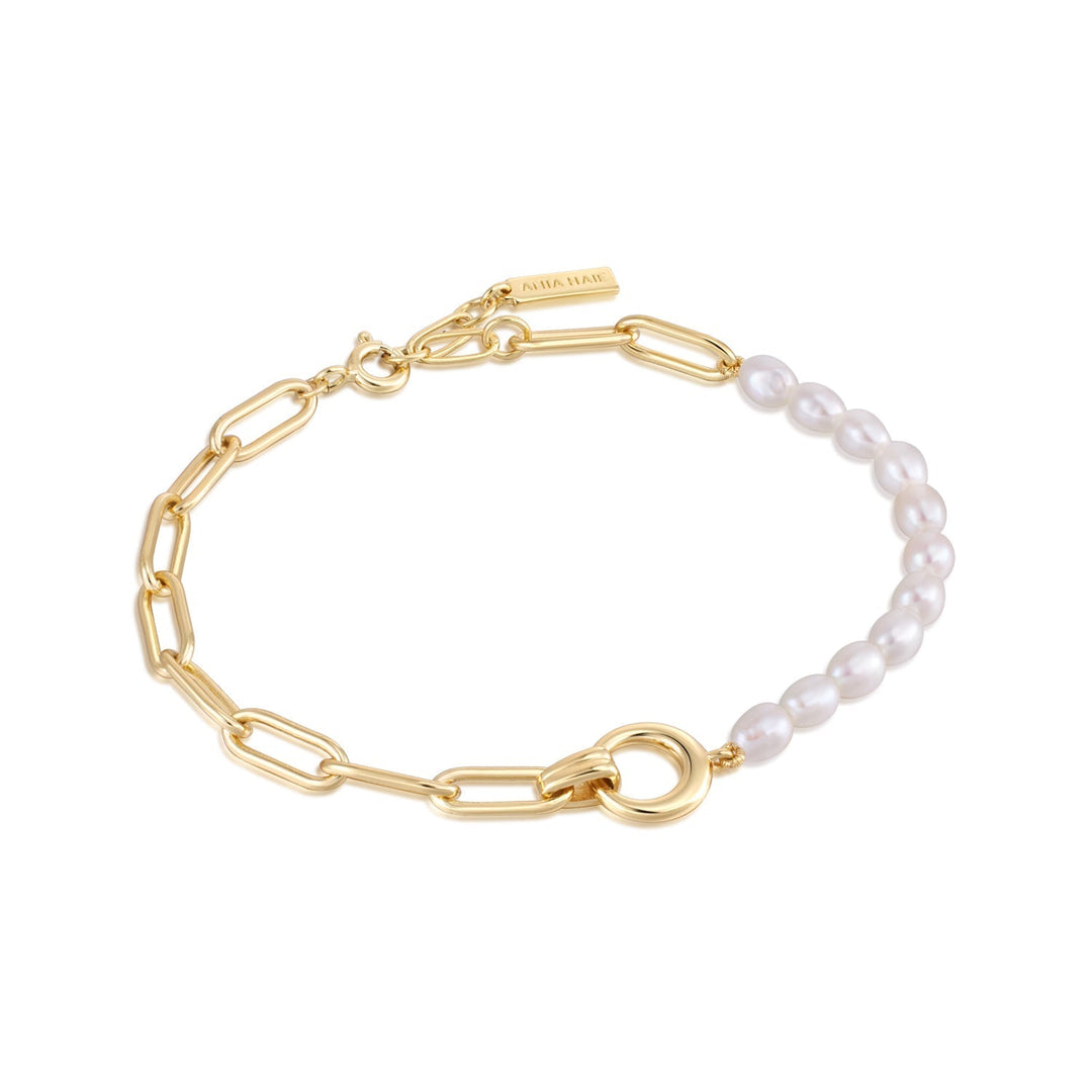 Ania Haie Gold Pearl Chunky Link Chain Bracelet B043-02G