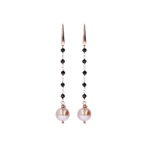 Bronzallure Black Spinel And Rose Pearl Dangle Earrings