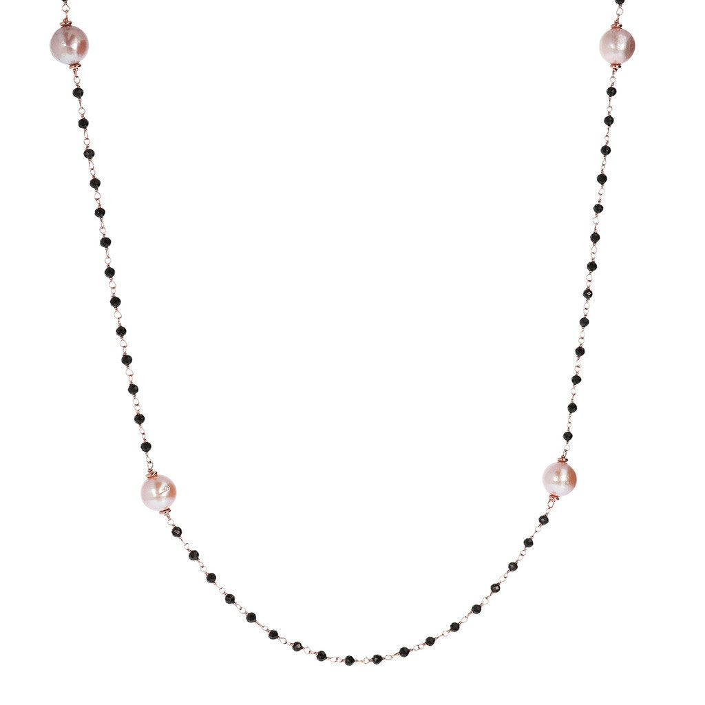 Bronzallure Black Spinel And Rose Pearl Long Necklace