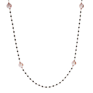 Bronzallure Black Spinel And Rose Pearl Long Necklace