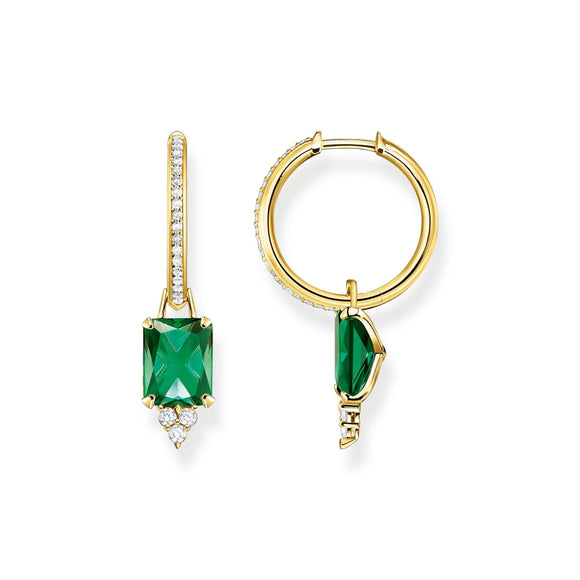 THOMAS SABO Heritage Green Stone Gold Hoop Earrings TCR672GY