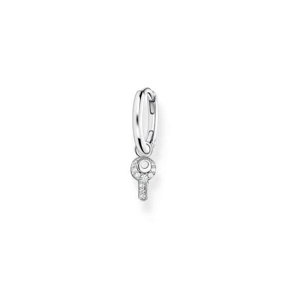 Single hoop earring with key pendant silver
