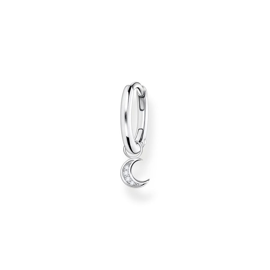 Single hoop earring with moon pendant silver