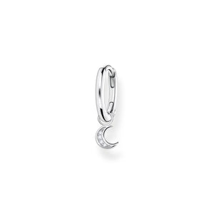 Single hoop earring with moon pendant silver