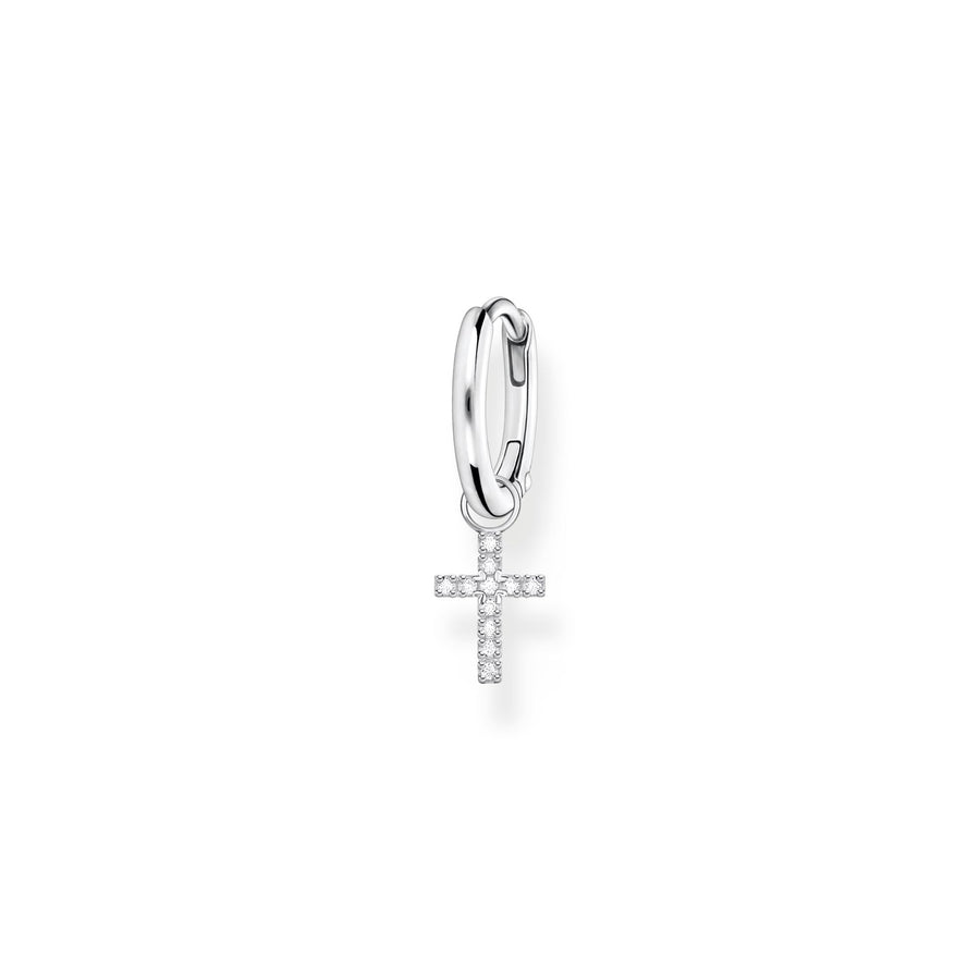 Single hoop earring with cross prendant silver