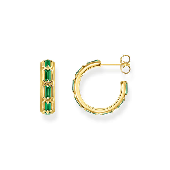 THOMAS SABO Gold Hoop Earrings with Green Stones TCR719GY