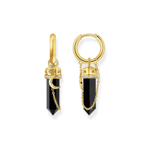 THOMAS SABO Gold Hoop Earrings with Onyx and Small Chain TCR722BLY