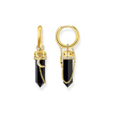 THOMAS SABO Gold Hoop Earrings with Onyx and Small Chain TCR722BLY