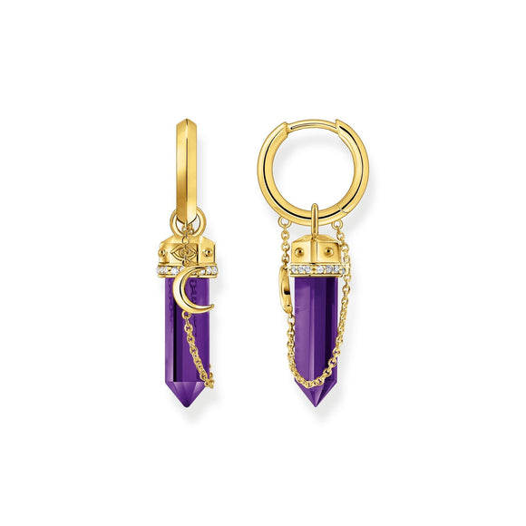 THOMAS SABO Gold Cosmic Hoop Earrings with Imitation Amethysts TCR722AMY