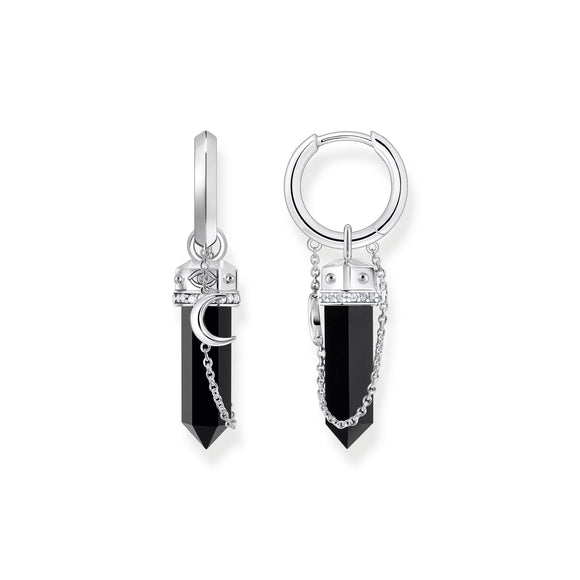 THOMAS SABO Hoop Earrings with Onyx in Hexagon-Shape and Small Chain TCR722BL