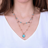 Bronzallure Two Strands Necklace with Natural Stone and Golden Rose Hearts