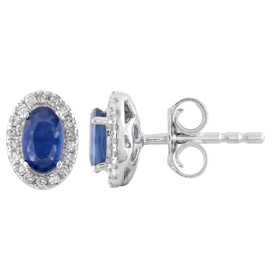 Sapphire Stud Earrings with 0.10ct Diamonds in 9K White Gold