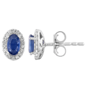 Sapphire Stud Earrings with 0.10ct Diamonds in 9K White Gold