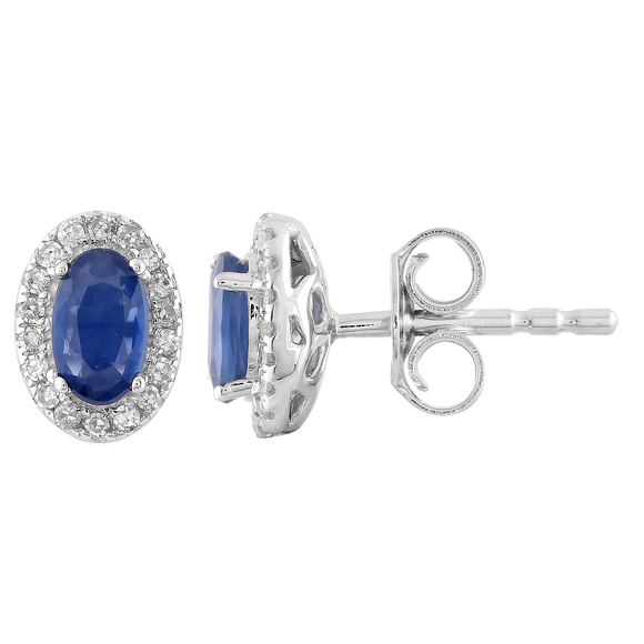 Sapphire Stud Earrings with 0.10ct Diamonds in 9K White Gold